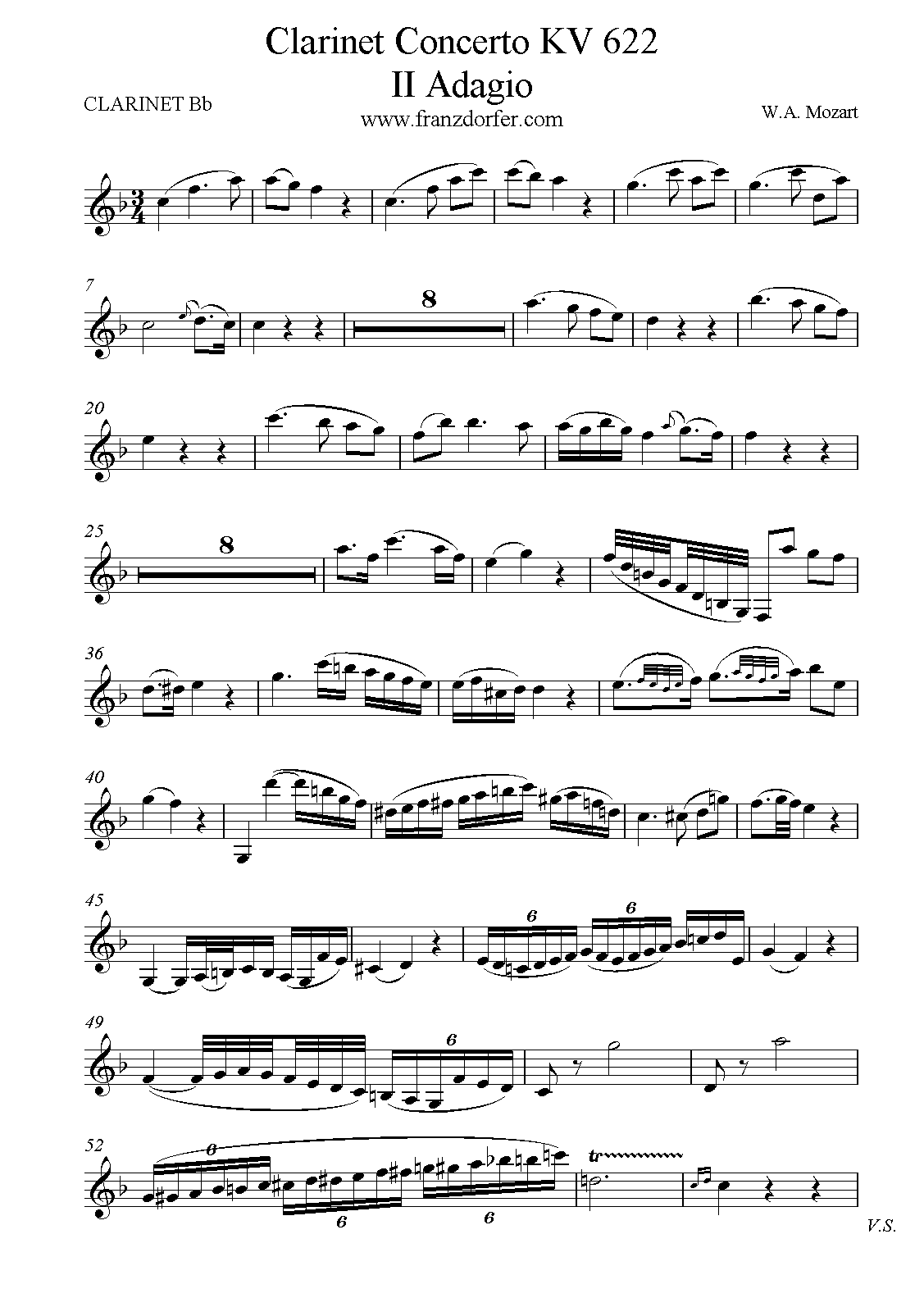 Noten Bb Klarinette Mozart Klarinettenkonzert